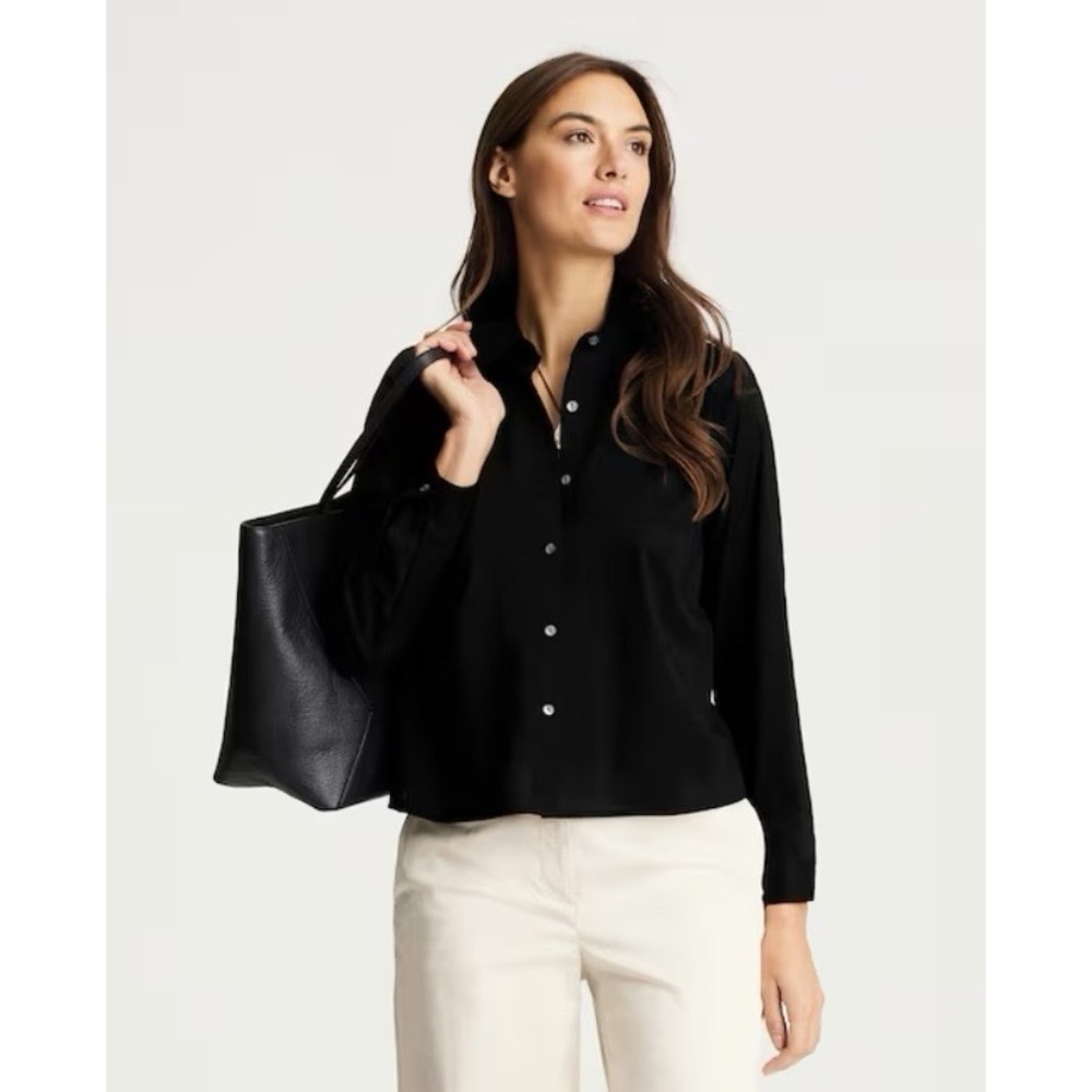J Jill Shirt Size XL Black One Pocket Button Front Long Sleeve Collared Blouse
